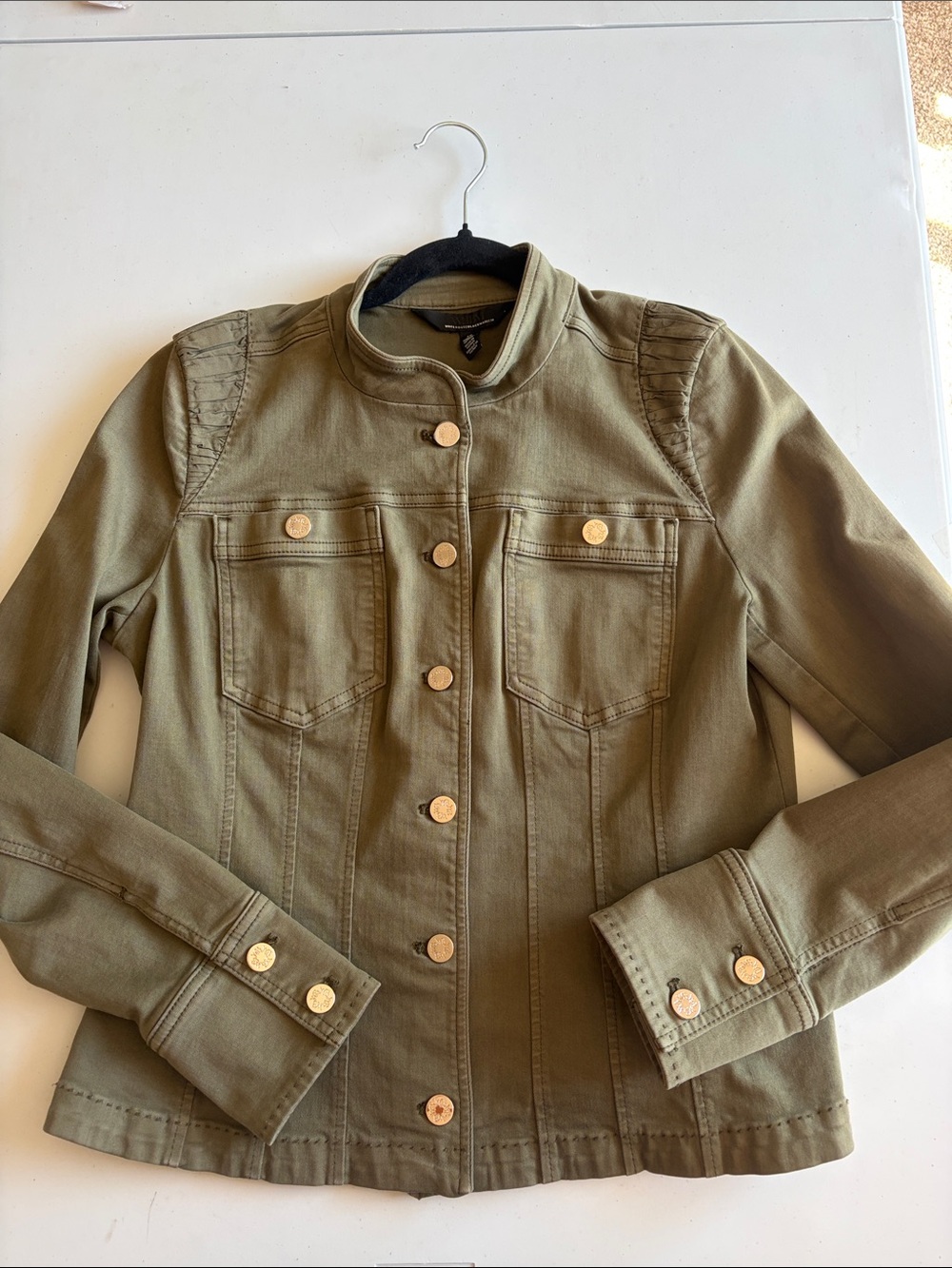 White House Black Market Olive Green Military-Style Jean Jacket